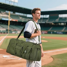 TUGUAN Large Capacity Baseball & Softball Duffle Bag with Shoe Compartment - Portable Bat Backpack for Adults, Coaches, and Teams 65L Storage for Catcher Gear & Equipment, Green