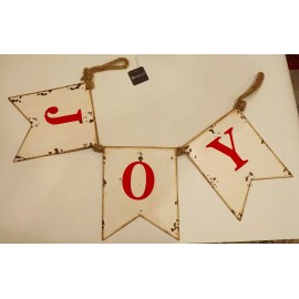 PD Home & Garden Large Metal Hanging Christmas Sign Banner Pennant On Jute Rope 'JOY'
