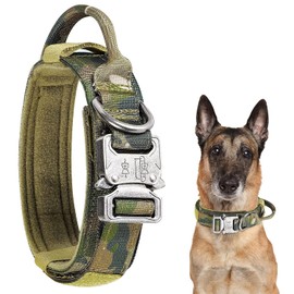 Kokila Collar de Perro Táctico, Ajustable y Anti-Desgaste Collar de Nailon, Grandes Mango de Control y Hebilla de Metal, Accesorio de Entrenamiento para Perros Mediano, Camuflaje, M