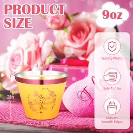 Funnymoom 24 Pack Mothers Day Party Supplies Disposable Mother's Day Cups Hard Plastic Clear 9 oz Drinking Cups Flowers Themed Cocktail Beverage Tumblers