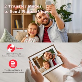 Frameo Digitaler Bilderrahmen, 10,1 Zoll WiFi FRAMEO Digitaler Bilderrahmen WLAN 10,1 Zoll - 1280x800 IPS Touchscreen Digitale Bilderrahme, 32GB Speicher(Holzmaserung Weiß)