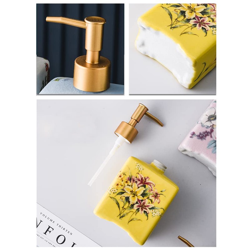 HIGHAWK Pump Bottle Soap Dispenser Refill Bottle Cute Ceramic Bathroom