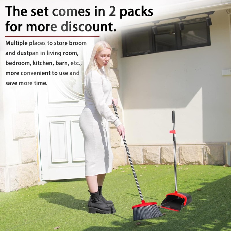 2-Pack is More economical,Brooms with Dustpan Combo Set， with 52"