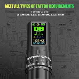 WORMHOLE PRO Tattoo Gun Kit Wireless Tattoo Machine 2 Batteries 1,800mAh Power Supply, 20PCS Tattoo Needles with Extra Battery RCA Jack Part, Brushless Motor, 7 Strokes Length for Tattoo Artists