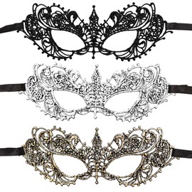 Kattst 3PCS Lace Masquerade Mask, Women's Elegant Ball Mask, Lace Masks for Women,Party Ball Masks（Black, Gold, Silver）