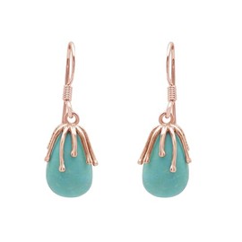 Waterdrop Dangle Earrings for Women Natural Gemstone Turquoise Hook Earrings Bohemian Ethnic Retro Jewelry Gift for Women Rose Gold Plated