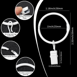 Openable Curtain Rings with Clips,1inch Inner Diameter,Heavy Duty Rustproof Metal Decorative Vintage Drapery Rings Curtain Clips Rod Hangers Door Curtain and Shower Curtain Rings White Zocang