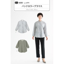 Sun Planning Pattern Pattern Band Collar Blouse 6530