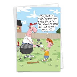 NobleWorks Funny Father's Day Greeting Card with 5 x 7 Inch Envelope for Men (1 Card) Dad Burned Burgers C10522FDG