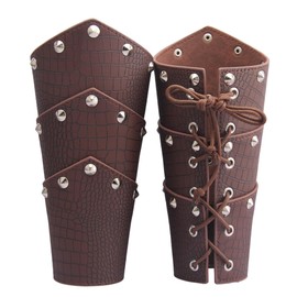 Leather Gauntlet Wristband Medieval Bracers Viking Archery Wrist Guards Wide Arm Armor Cuff for Women Men Wrist Gauntlets