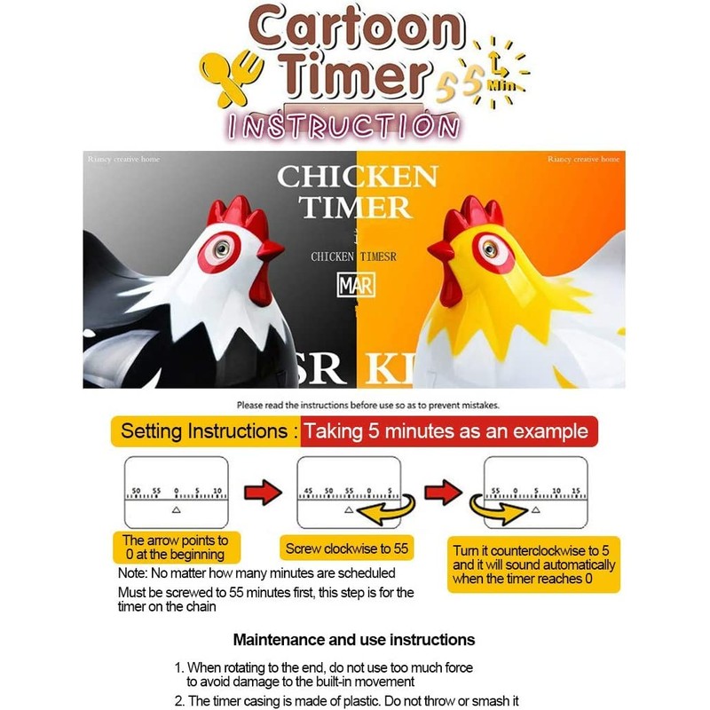 Cute Timers 60 Minutes Loud Alarm Manual Timer Chicken Cartoon