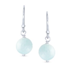 Set of Two Simple Plain Blue Aquamarine and Dark Purple Amethyst Gemstone Round Dangle French Fish Hook Wire Ball Drop Earrings For Women .925 Sterling Silver