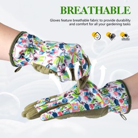 Womens Gardening Gloves, Breathable Leather Thorn Proof Garden Gloves with Grip, Puncture-Resistant Work Gloves for Women