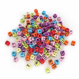 200+ Pieces 7x7mm Colorful Black Cube Acrylic Alphabet Zodiac Charms Constellation Beads Mixed Plastic Shape Loose Beads for Jewelry Making Bracelets Necklaces Key Chains (Black on Colorful Beads)