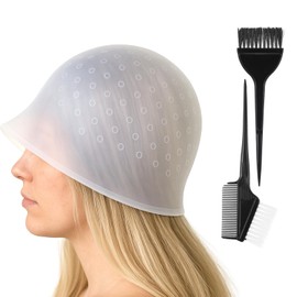 Heclia Highlight Cap for Hair with Needle Brushes - 4pcs Silicone Professional Reusable Hairdressing Dyeing Staining Tools for Bleach, Includes Dye Brush Single-Sided Brushes & Double-Sided Brush
