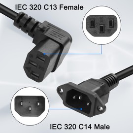MEIRIYFA 90 Degree C13 to C14 Power Plug Adapter Cable,Down Angle IEC 320 C13 3 Pin Female to C14 3 Pin Male Wall Mount PDU Supply Extension Cord for Desktop Computers,Lighting displays-40CM