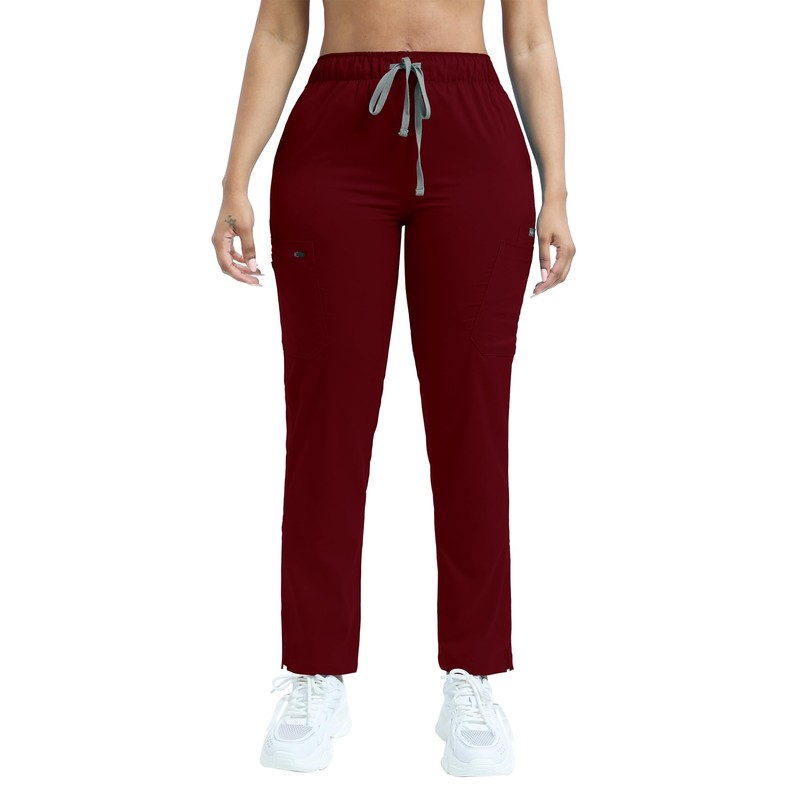 Women's Scrub Pants with 8 Pocket-On Elastic WAIS Drawstring Cargo
