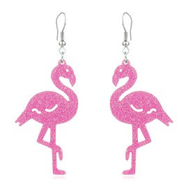 QzxEqz Flamingo Earrings Boho Tropical Bird Earrings Cute Pink Flamingo Glitter Drop Dangle Earrings for Women (pink)