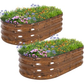 1MORE Galvanized Raised Garden Bed- Planter Garden Boxes Outdoor, Raised Beds for Gardening, 4x2x1ft Metal Garden Bed Kit for Vegetables Flower, Planter Raised Beds with Tools.Grain-2pack