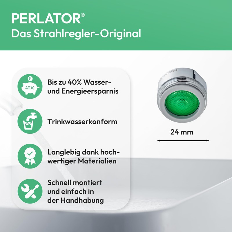 Perlator® Water Saving Aerator with Flat Key M24 x 1