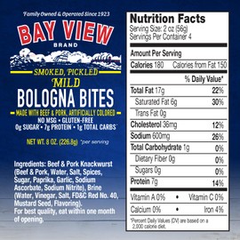 Bay View Smoked Pickled Polish Sausage, No MSG, Gluten Free, No Soy, 0g Sugar, 7g Protein, Hardwood Smoked, Mouthwatering Pickled Snack (Mild Bologna, 8oz)