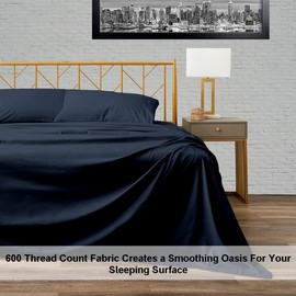 Full Size Bed Sheets - 600 Thread Count Egyptian Cotton - 15 Inch Deep Pocket Fitted Sheet - Cooling Sheets - 4 Piece Premium Sheet Set for Full Bed - Navy Blue Solid