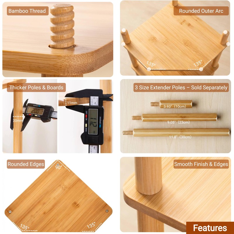 WooFawn 2-Tier Expandable Bamboo Corner Shelf - Dish/Plate Organizer for