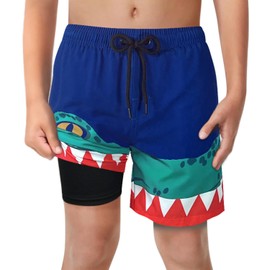 LUCOWEE Boys Bathing Trunks Boxer Brief Lined Anti Chafe Quality Swimming Shorts Swimsuits Stretchy Light Weight Quick Dry UPF 50+ Water to Land Crocodile Head Size 10-12