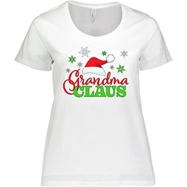 inktastic Grandma Claus with Christmas Santa Hat and Snowflakes Women's Plus Size T-Shirt 4X 0020 White 38722