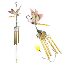 Wind Chimes for Garden, Luminous Dragonfly with 4 Metal Tube Pearl Lucky Four Leaf Clover Amulet, Outdoor and Indoor Decor Wind Chimes for Garden Balcony Yard Terrace (Dragonfly - Green)