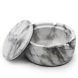 TOSSOW Tabletop Ashtray with Lid Large Capacity, Scandinavian Marble Ashtray, Stylish, Windproof, Easy to Clean, Indoor and Outdoor Use, Interior Use, Simple Gray