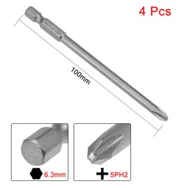 sourcing map 4 Pcs 5mm PH2 Magnetic Phillips Screwdriver Bits, 1/4 Inch Hex Shank 3.94-inch Length S2 Power Tool