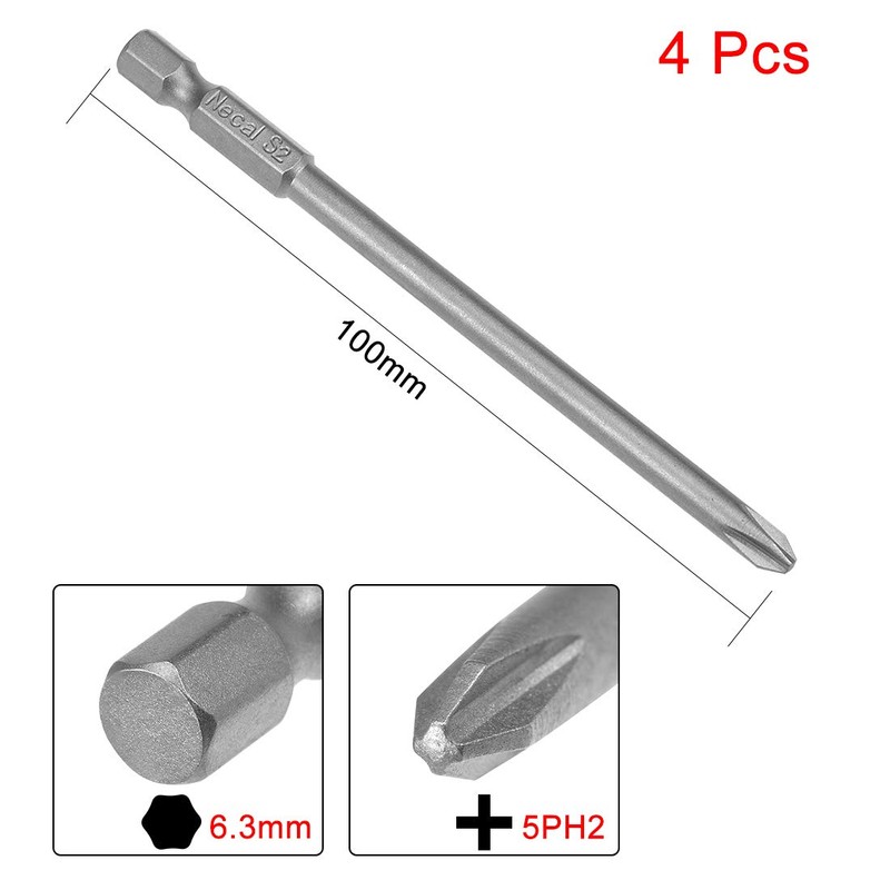 sourcing map 4 Pcs 5mm PH2 Magnetic Phillips Screwdriver Bits,