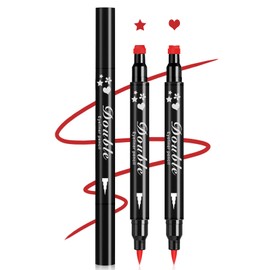 XINGXYUEL 2PCS Double-headed Eyeliner Stamp Pencil Red Liquid Winged Eyeliner Stamp Pen Waterproof Smudgeproof Eye Liner Stamp for Eye Makeup(Star+Heart)