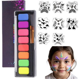 AYNKH Rainbow Color Block Face & Body Painting Kit with 8 Reusable Stencils - Water-Based Makeup Set for Kids & Adults, Ideal for Stage Performances, Costumes, Parties, Carnivals, Christmas & Hallowee