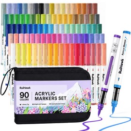RuiHawk 90 Colors Acrylic Paint Markers, Landscape & Nature Pens Set with Brush Tip & Auto Ink, Non-Toxic & High Coverage for Glass, Wood, Canvas, Fabric – Art Supplies for Pro Artists & Hobbyists