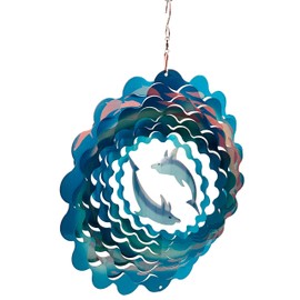 Dundee Deco W2344 Wind Spinner in Gift Box - 3D Hanging Indoor Outdoor Yard Garden Decoration - Mandala - Dolphins - Teal, Blue - 12 inch - Unique Gift Idea for Men Women, Souvenir, Present