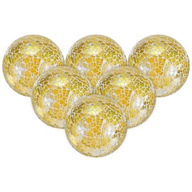 M METERXITY 6-Pack Decorative Ball for Bowls, 3 Inch Mosaic Glass Balls Decorative Glass Orbs for Home Decor/Dining Tables/Wedding Party/Coffee Table/Centerpiece Decor [Yellow]