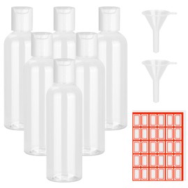 Travel Bottle for Toiletries, 6PCS 100ml Plastic Bottles Empty Refillable Transparent Travel Bottles with Funnels and Labels for School Travel or Cosmetic