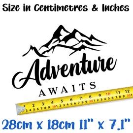 Adventure Awaits Mountain Travel Car Stickers - Waterproof Decal Use as Caravan Accessories, Suitcase Decorations - Caravan Gifts - Laptops, Vans, Mirrors (Black, 28cm x 18cm (11" x 7.1"))