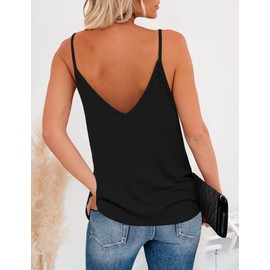 Zeagoo Womens V Neck Cami Tank Top Strap Sleeveless T Shirt Casual Loose Cotton Vest Blouse, Black, Small