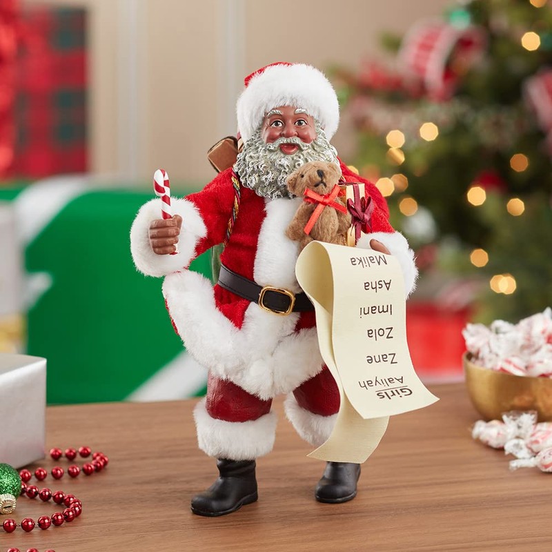 Kurt Adler Fabriche' Black Santa with List and Candy Cane,