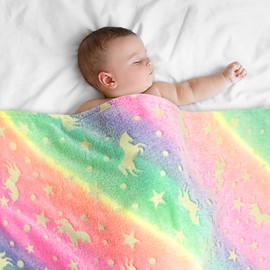 softan Kids Unicorns Throw Blanket Glow in The Dark, Kids Blanket Gifts for Girls & Boys, Soft Cozy Flannel Luminous Unicorns Blanket for Sofa Couch Bed, Christmas Birthday Gift for Kids, 30x40IN