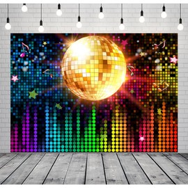 Loccor 9x6ft Fabric Disco Ball Backdrop Night Club Dreamy Colorful Light Spot Neon Music Backdrop Back to 70s 80s Party Disco Theme Birthday Party Decorations Photo Props