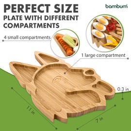 Bambum Natural Bamboo Divided Dinner Plate for Kids with Dog Design, Modern Style, Animal Print, 9 Inches, 1 Count
