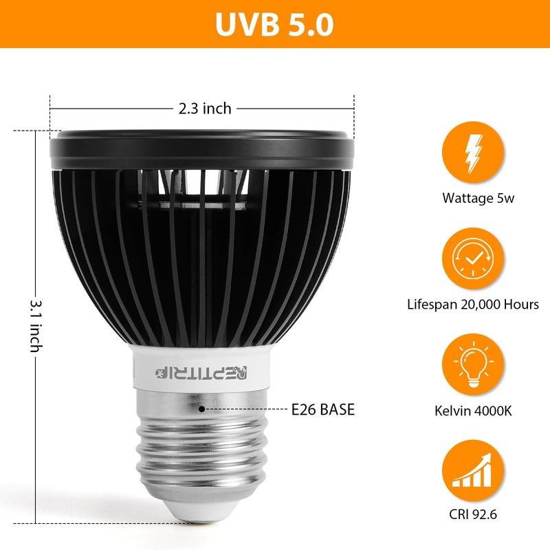 REPTITRIP UVB Light for Reptiles, UVB Bulb 5W 5.0 UVB