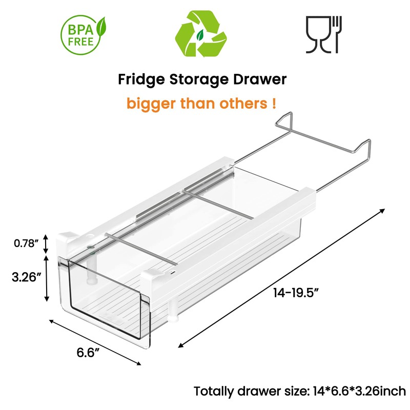 vacane Fridge Organizer Drawer, Clear Plastic Fridge Organizer Bins, Add