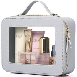 Pinkmik Clear Makeup Bag Waterproof Travel Case for Cosmetics and Toiletries Women's Makeup Organizer and Car Bag with Zipper, Gray, L-1, Teavel Makeup Bag