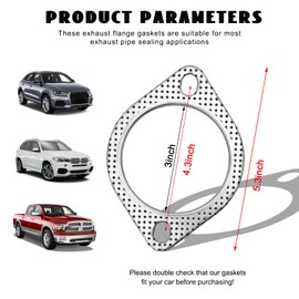 Ohleats 2 PCS Car Exhaust Gasket, 3 Inch 2-Bolt Exhaust Pipe Flange Gasket, High Temp Exhaust Manifold Gasket Replacement Used for Exhaust Turbo Catback Headers, Car Accessories (3 Inch)