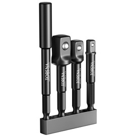 TORENA Socket Adapter Set of 4 - 1/4 inch (6.35 mm) (1/4) inch (9.52 mm) (3/8) inch / 12.5 mm (1/2) inch for Electric Drills Impact Grade Socket Adapter Extension Bit Adapter for High Torque Impact Wrench with Holder Hex Shaft